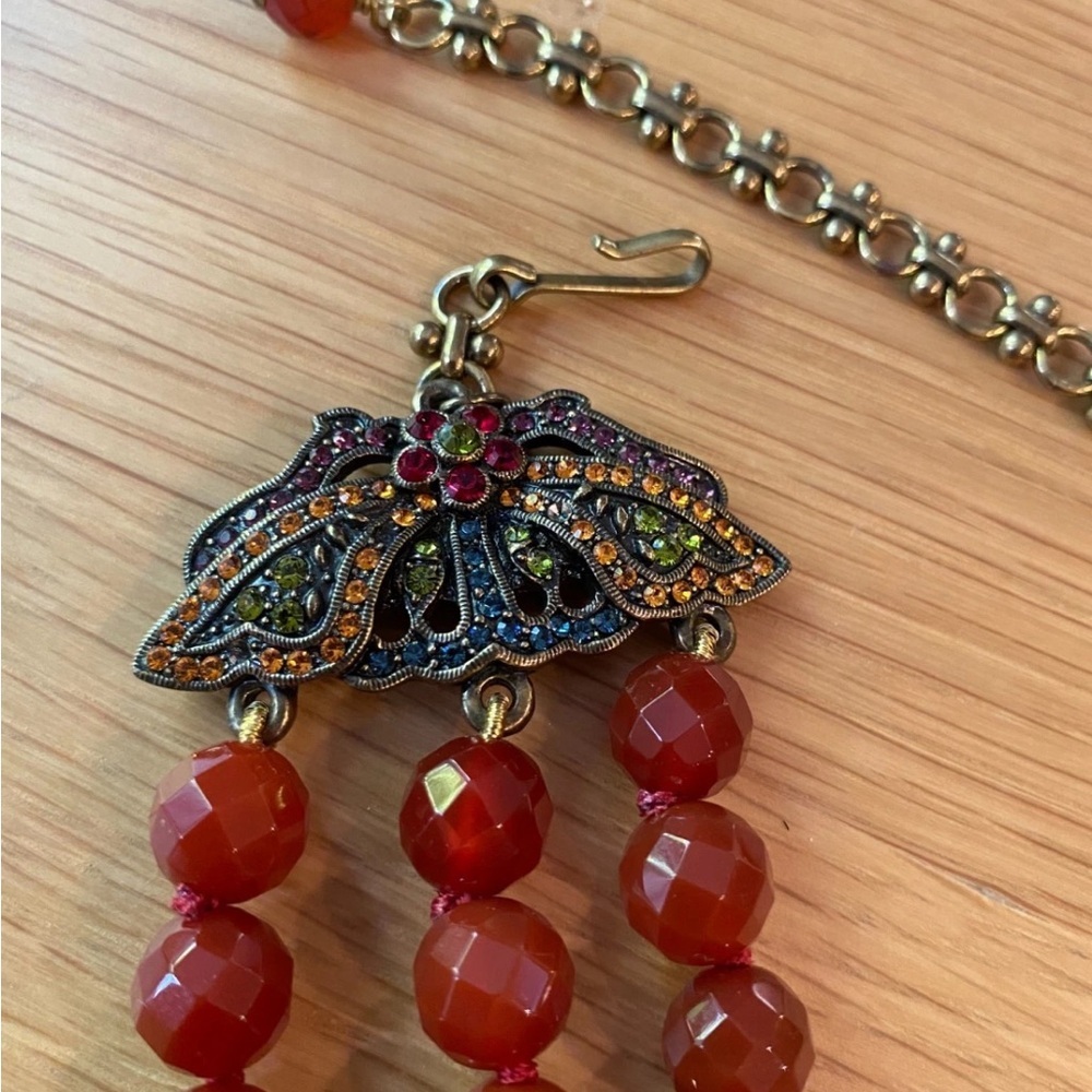Heidi Daus Carnelian Beads and Multi Color Crystal Flower Necklace - Picture 4 of 6